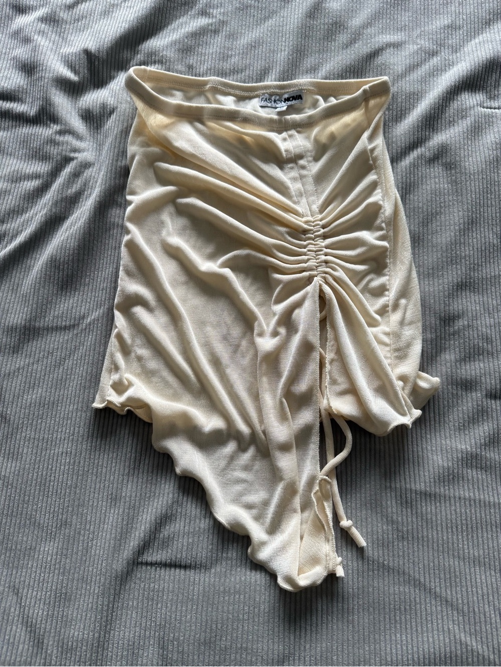 Asymmetrical Ruched Cream Women’s Tube Top.